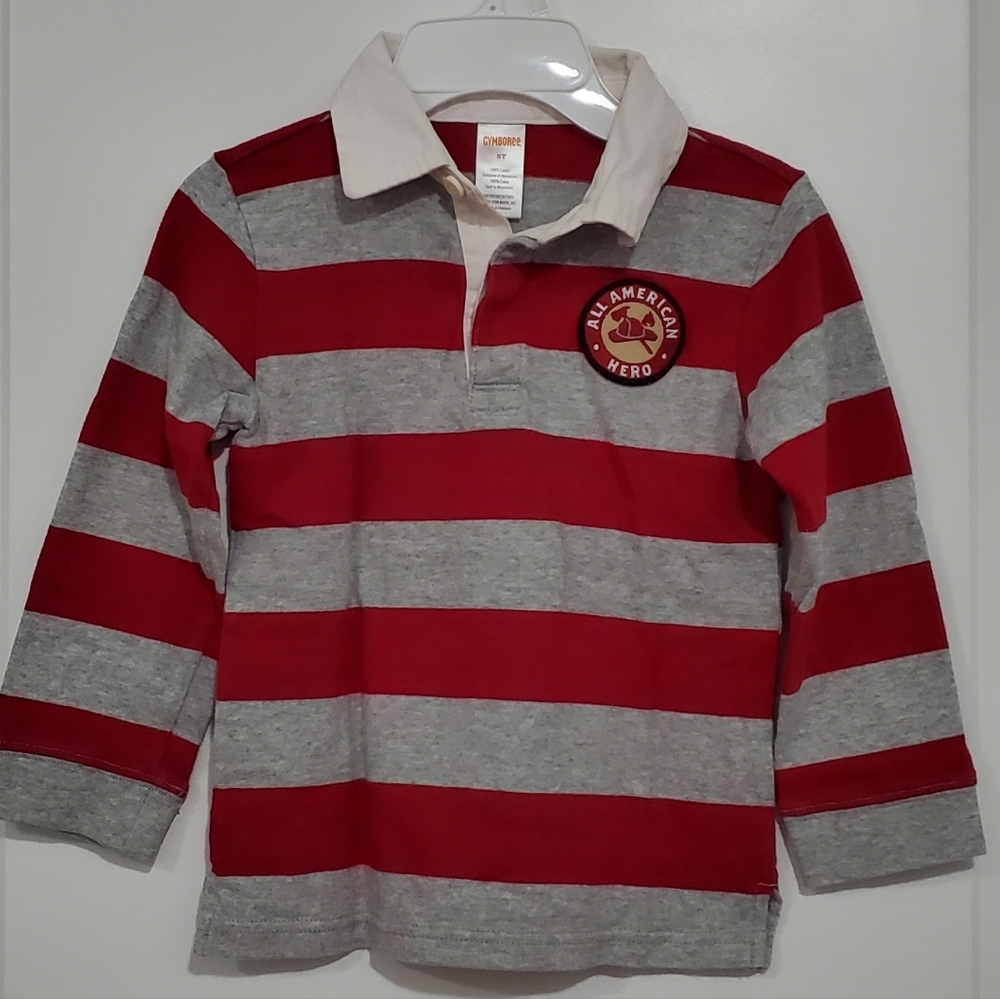 Gymboree Red and Gray Striped Collard Long Sleeve Shirt Size 5T